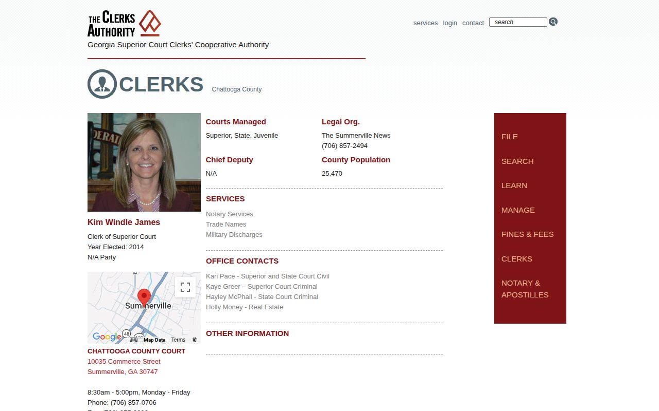 Chattooga County release record clerk listing
