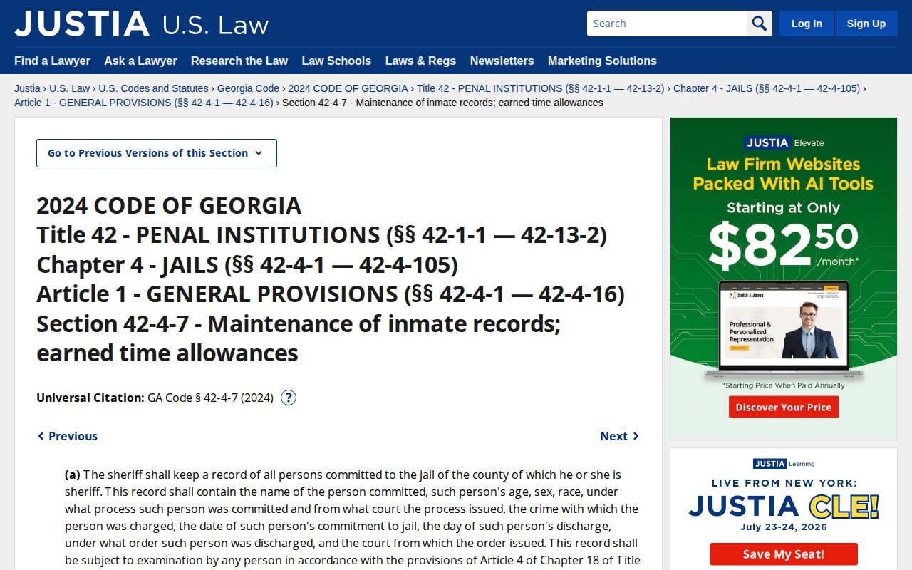 Chattooga County inmate release date and county earned-time statute