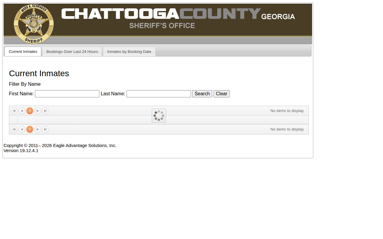 Chattooga County 24-hour release and booking search tabs